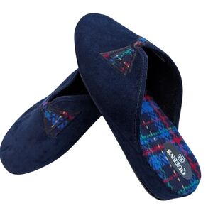Vintage Women's Queens Blue Velvet Plaid Slippers Italy Preppy Academia‎ Bow